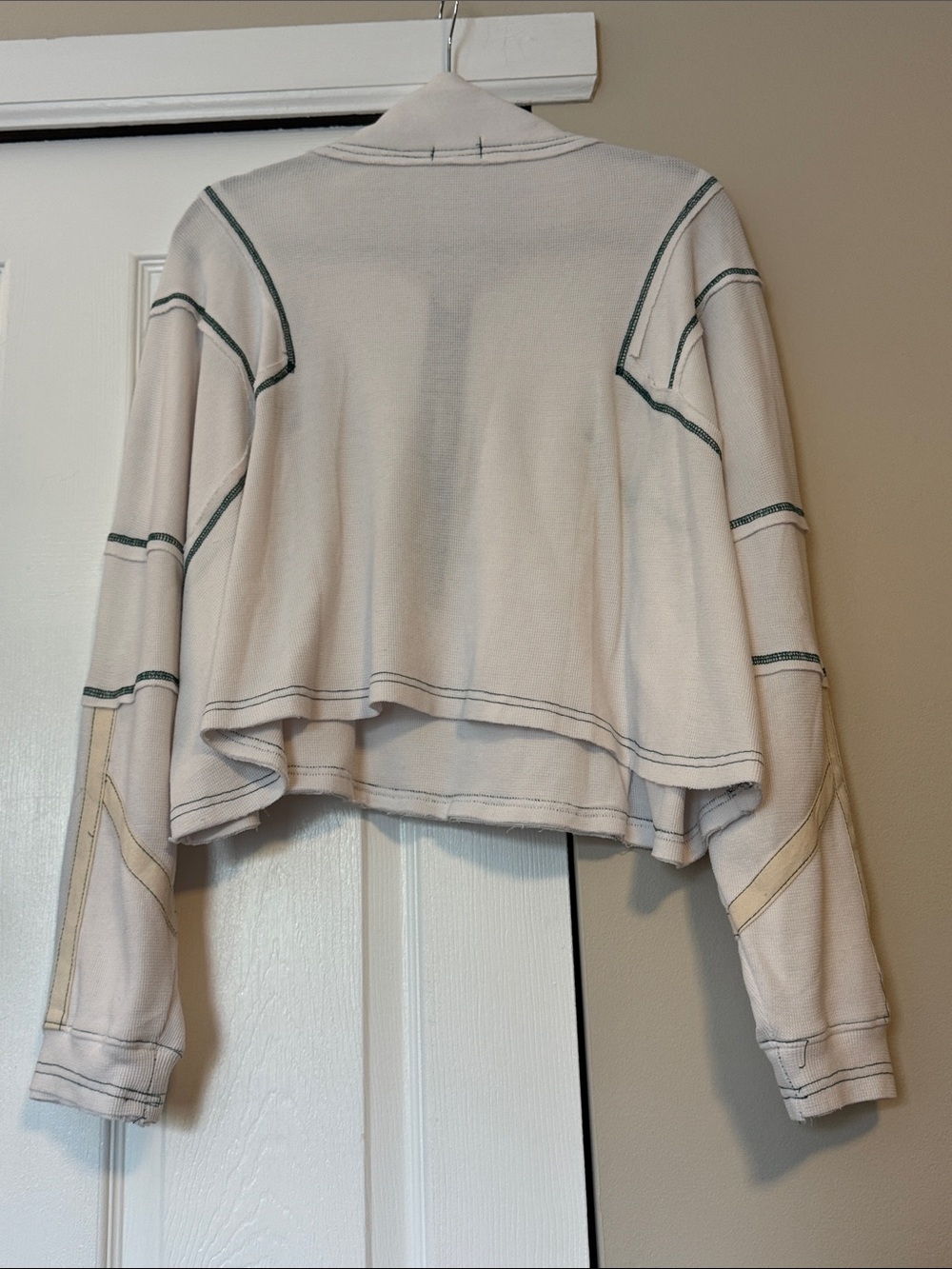 POL Cream Cropped Half-Zip Pullover with Dark Green Topstitching - Picture 6 of 6